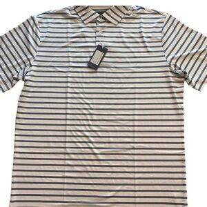 Hammer Back Men's Striped Golf Polo Shirt Large White Blue NEW Frame Striped